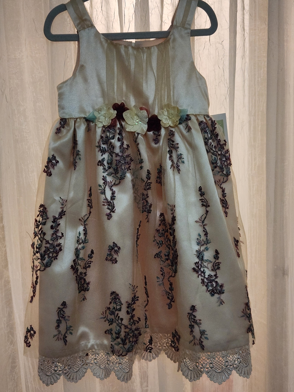 Bonnie Jean Ivory Dress with Purple Floral Embroidery, S-4T, NWT - Picture 10 of 10